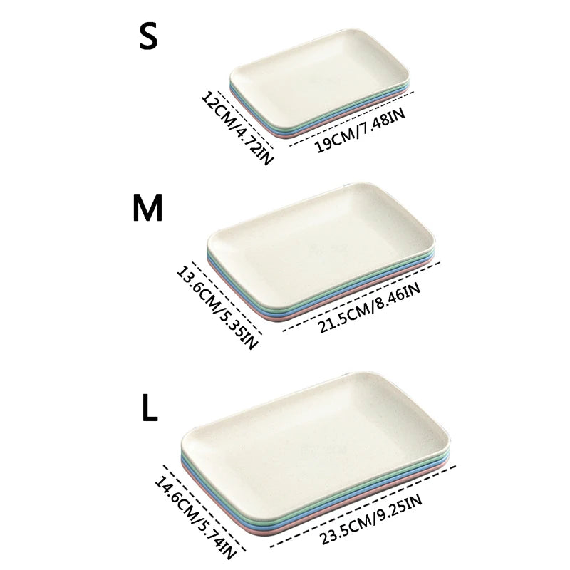 Set of 4 Wheat Straw Plates Dessert Plates Fruit Dish for Dessert Cupcake Salad Steak Home and Kitchen Decor (4 Pcs Rectangle)