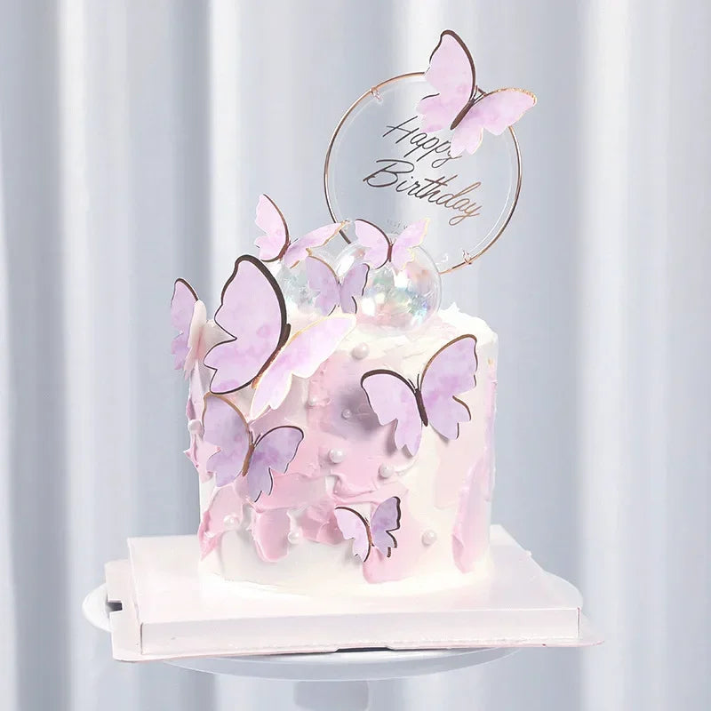 1 Set Happy Birthday Cake Topper Decoration Handmade Painted Butterfly For Wedding Party Baby Shower