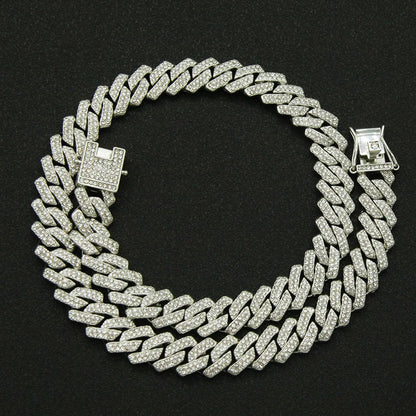 Fashion Men Cuban Link Iced Out Necklace 14MM width Rhinestones Chain Rapper CZ Cuban Chain Necklace Hip Hop Birthday Jewelry