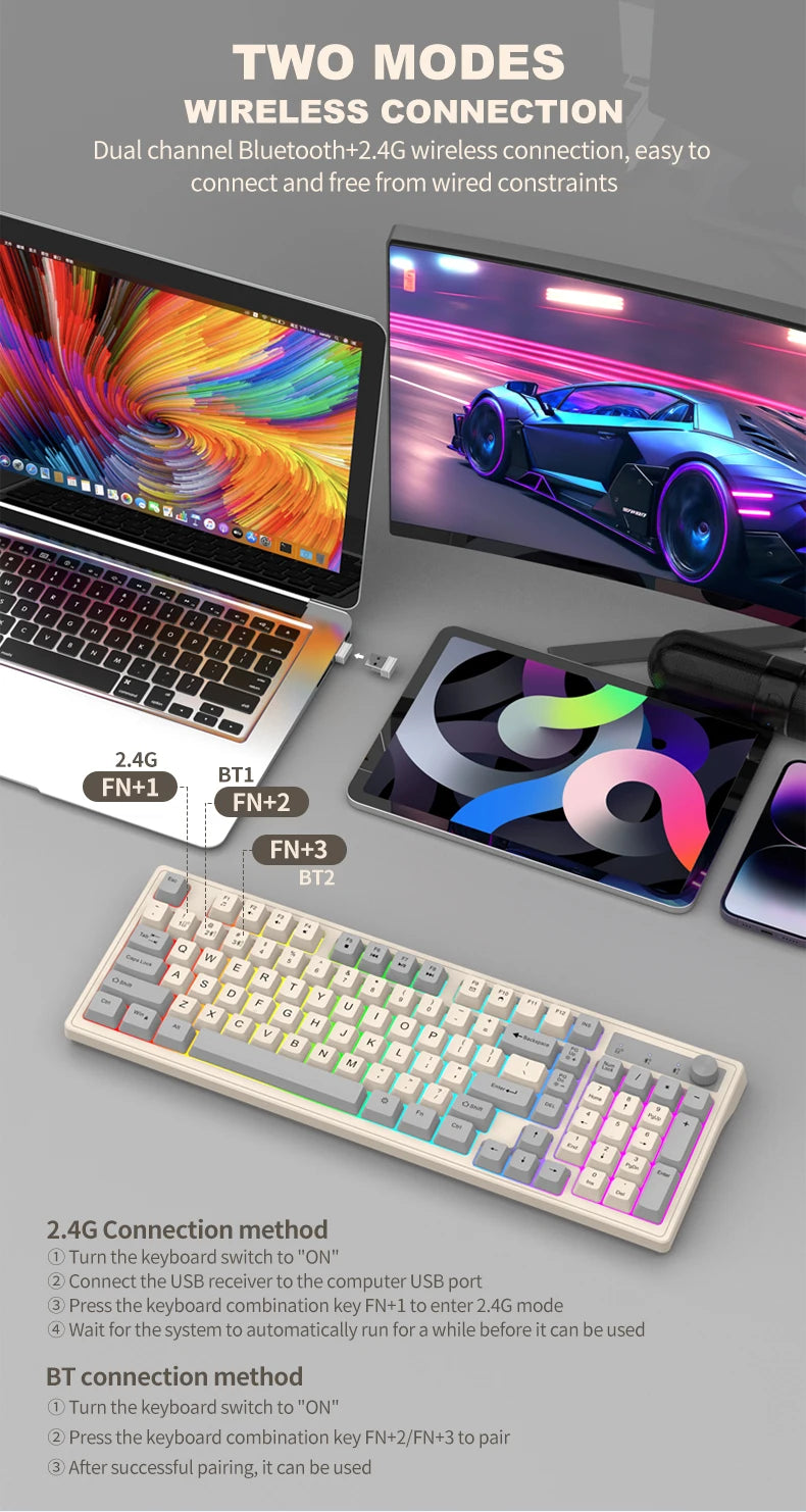 Dual-Mode Wireless Keyboard and Mouse Set 2.4G Dual Bluetooth Keyboard RGB Gaming Keyboard Mouse Kit Mechanical Feel Keyboard