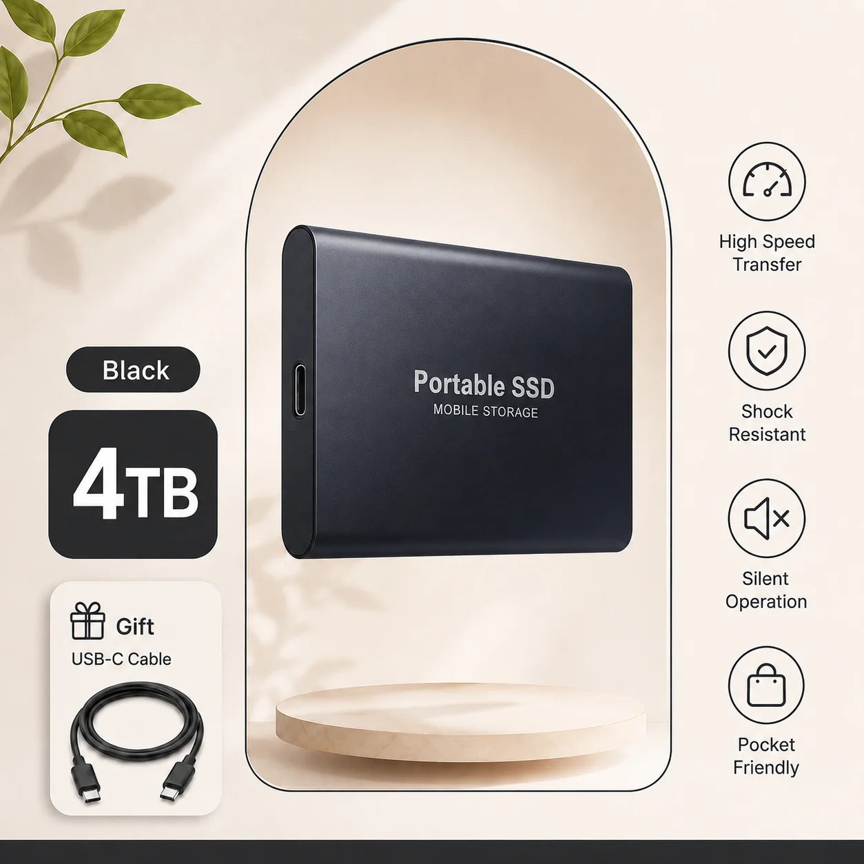 1TB 2TB Shockproof Portable External Hard Drive USB3.2 Type-C SSD Plug Play Hard Disk  For Laptop Mac