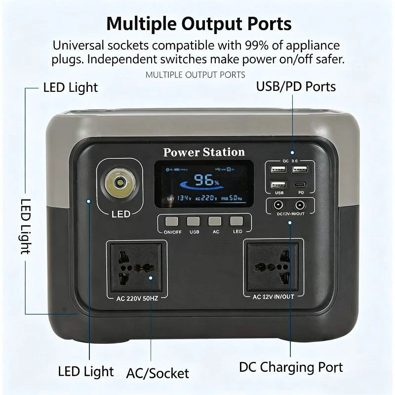 New 800W 716.8WH Portable Power Station 600W/800W Solar Generator Backup Power Bank for Outdoor Camping Home Emergency RV Travel