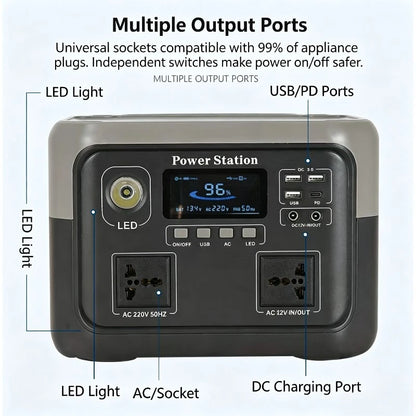 New 800W 716.8WH Portable Power Station 600W/800W Solar Generator Backup Power Bank for Outdoor Camping Home Emergency RV Travel