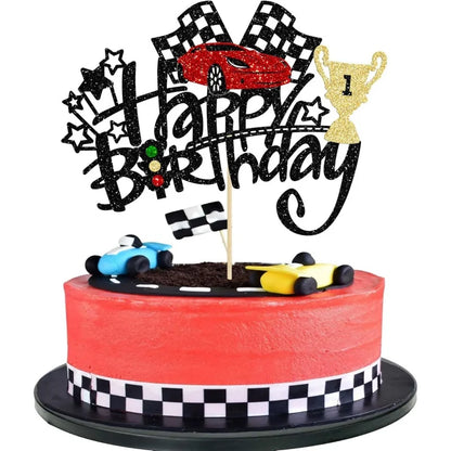 Cake Topper Racing Car Flag Happy Birthday Sports Car Theme Boy Man Party Baby Shower Cupcake Decoration Baking Supplies Stars