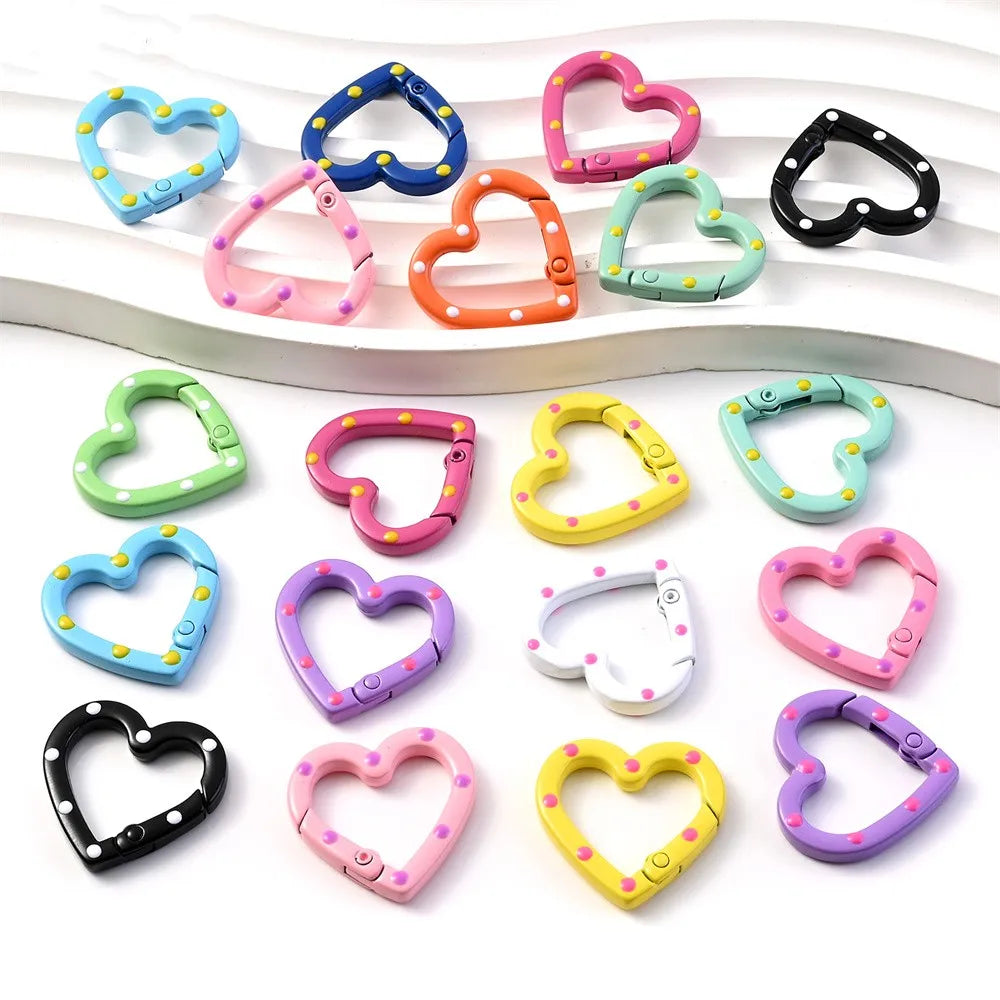 Heart-Shaped Lobster Clasp Connectors — Multicolor Metal Spring Clips