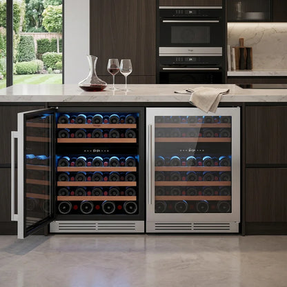 Yeego 52 Bottle Dual Zone Wine Cooler Refrigerator Built In Under Counter Wine Fridge with Compressor Cooling, Adjustable Temperature 40-65°F, Lockable Glass Door LED Light, ETL DOE Certified for Home Kitchen Bar