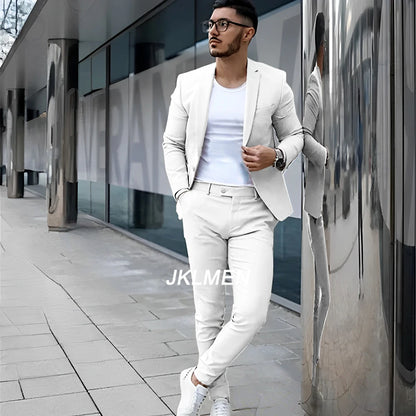 Gray Men's Suit 2 Piece Suit Summer Casual Jacket Pants Formal Wedding Tuxedo Groom Clothes Custom Color Blazer XS-5XL