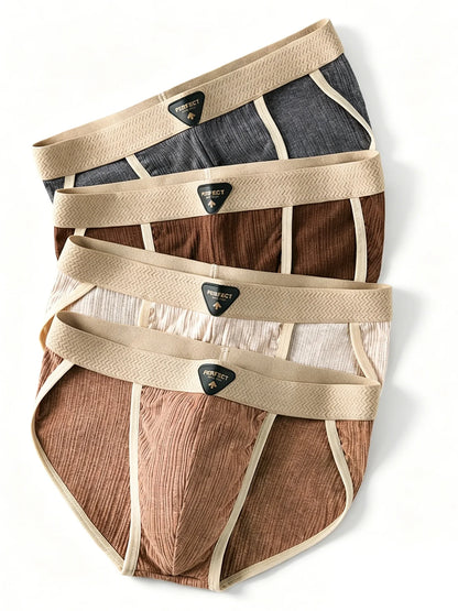 4pcs/set Men's Cotton Briefs Fashionable U Convex Pouch Underwear Soft Breathable Mid Rise Triangle Panties Plus Size L-4XL