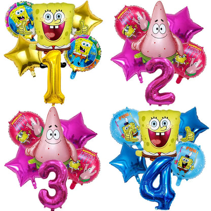 6Pcs SpongeBob Patrick Star Balloon set Birthday Party Golde Blue Numbers Balloons Boys Girls Baby Shower Party Supplies Gifts