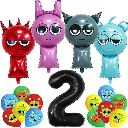 Sprunki Birthday Party Decoration Incredibox Latex Aluminum Foil Balloon For Kids Event Supplies Banner Disposable Tableware