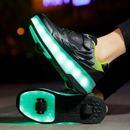 Children LED Flashing Luminous Two Wheels Roller Skate Shoes Kids Boys Girls Glowing Sport Sneaker Skateboard USB Charging Shoes