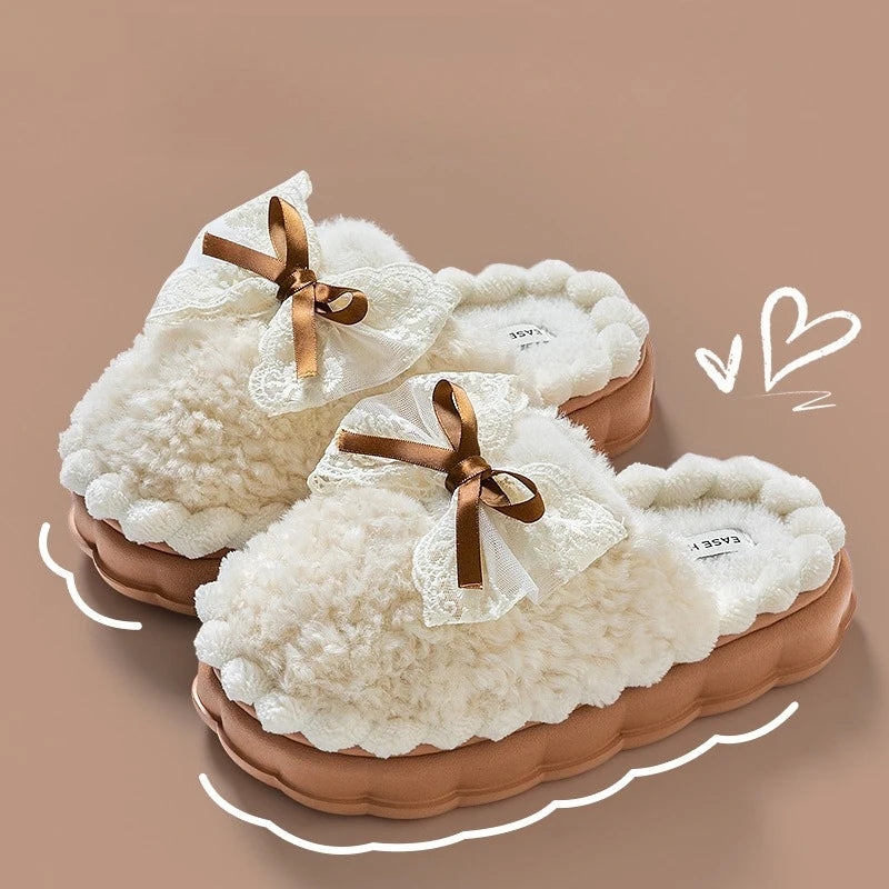 2026 New Women's Plush Slippers - Bow Detail Winter House Shoes, Ultra-Soft Non-Slip Indoor Slippers for Home&Maternity Comfort
