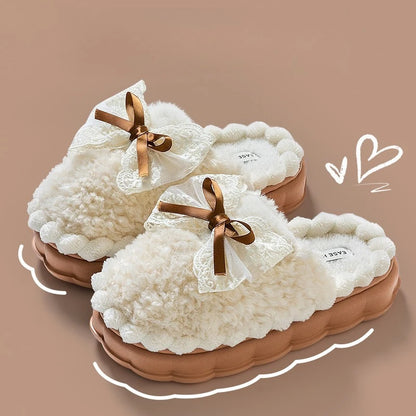 2026 New Women's Plush Slippers - Bow Detail Winter House Shoes, Ultra-Soft Non-Slip Indoor Slippers for Home&Maternity Comfort