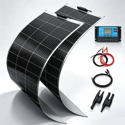 240W Flexible Solar Panel Kit,12V Off‑Grid Solar System & Solar Charge Controller for RV, Boat, Camper, Outdoor Battery Charging