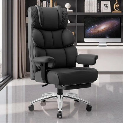 Office Desk Chair, Big and Tall Leather Gaming Chair with Footrest, Ergonomic Comfy Executive High-Back Reclining Computer