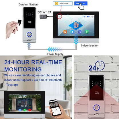 5G WiFi Video Doorbell 7 Inch LCD HD 1080P Camera Tuya Smart 4 Wire Video Doorphone Intercom Security System RFID NFC APP Unlock