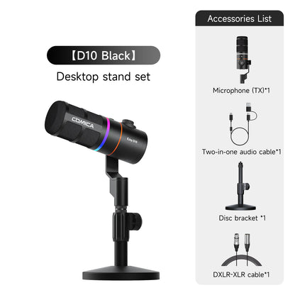 COMICA D10/D10 PRO RGB Cardioid USB/XLR Dynamic Desktop Gaming Mic Wired/Wireless Microphone for Streaming Interview Podcast