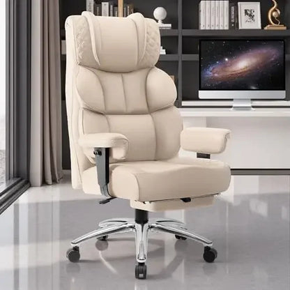 Office Desk Chair, Big and Tall Leather Gaming Chair with Footrest, Ergonomic Comfy Executive High-Back Reclining Computer