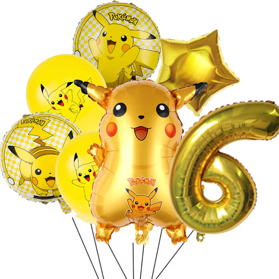 7Pcs/Set Pokemon Balloon Set Pikachu Charmander Cartoon Aluminum Foil Balloons Party Decoration Props Toy Anime Birthday Party