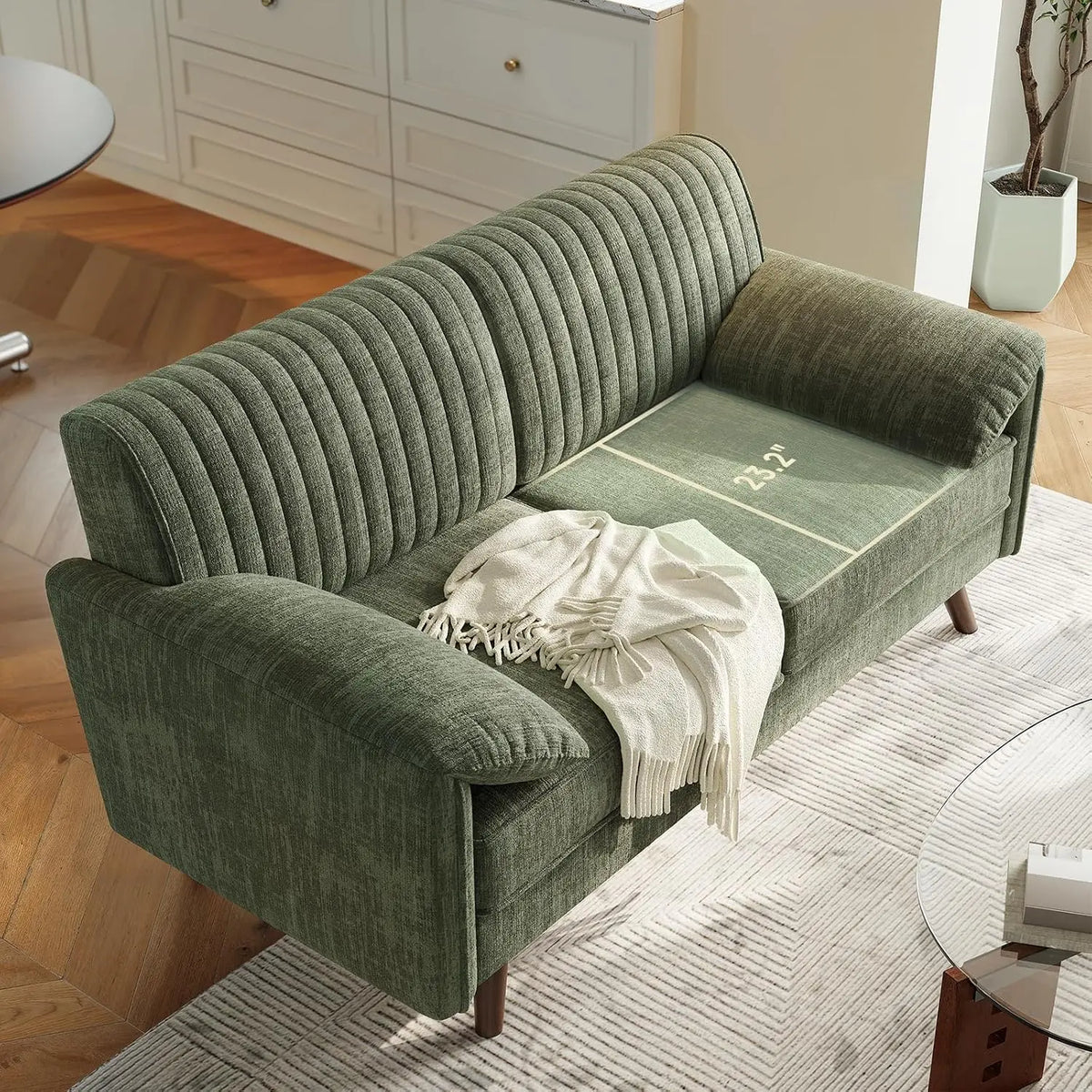 Modern Loveseat Sofa 64.5" for Small Space Living Room, Chenille Fabric 2-Seater Couch with High Legs（164cm）, Comfy Small Apartment Sofa Green