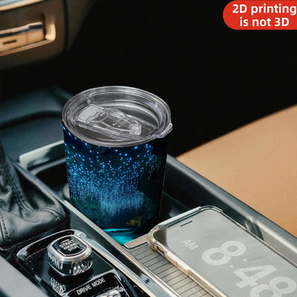20oz Glowworm Cave Printed Stainless Steel Tumbler with Lid and Straw, Bioluminescent Underground River Blue Glow Landscape Vacuum Insulated Travel Coffee Mug Gifts for Nature Lovers