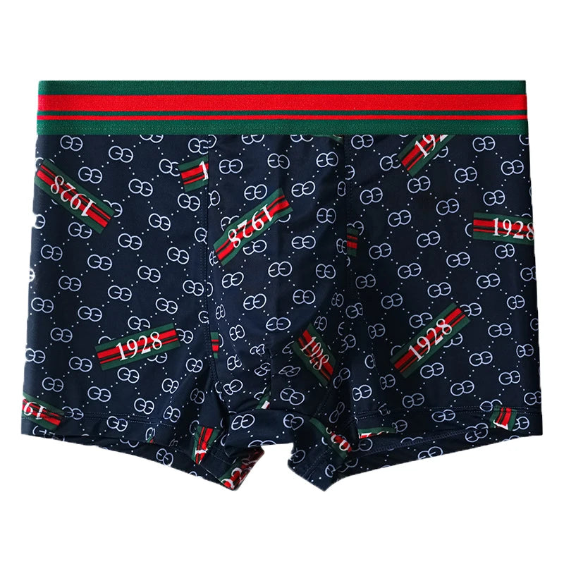5PCS Ice Silk Men's Underwear Thin Ice Breathable Trendy Light Luxury Men's Underpants Fashion Mid Waist Loose Men Boxer Shorts