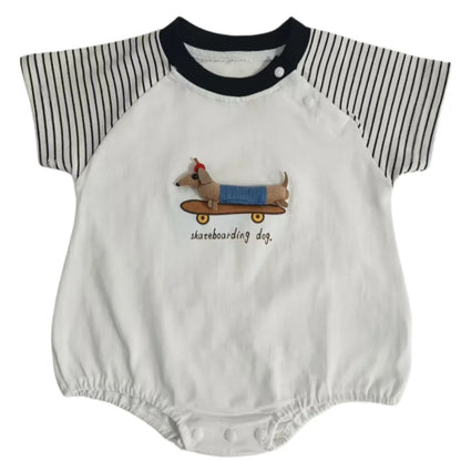 New Summer Newborn Baby Cotton Bodysuit Striped Short Sleeves Onesie 0-2Y Infant Cartoon Baby Boys Girls Jumpsuit
