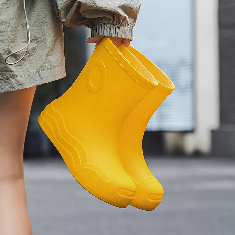 Lightweight rain boots for women, mid tube Japanese rain boots, anti slip, waterproof, wear-resistant thick soled rubber shoes,