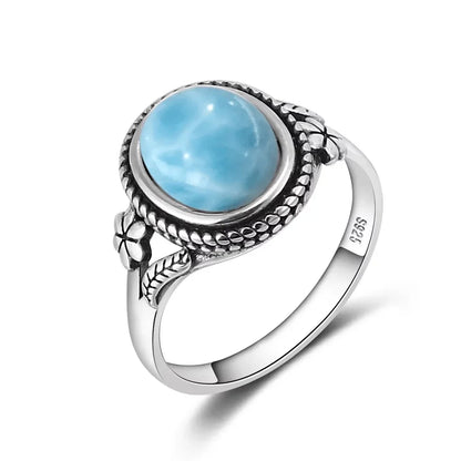 Original Certified 925 Silver Rings Larimar Natural Blue Stone 8*10MM oval shape twist Rings Fine Jewelry Gifts for Women Men