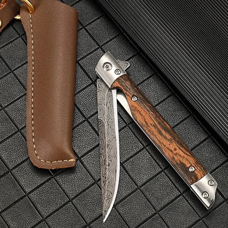 Stainless Steel Folding Knife | Wood Handle, Foldable Blade | Camping & Outdoor Carry
