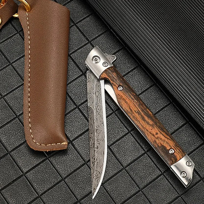 Stainless Steel Folding Knife | Wood Handle, Foldable Blade | Camping & Outdoor Carry