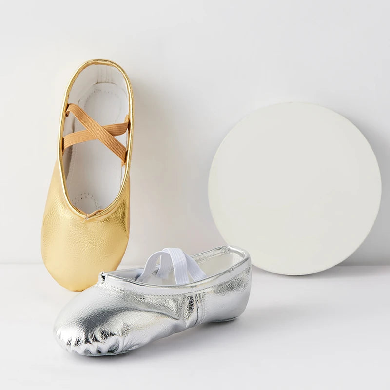 Men's And Women's Ballet Gold Silver PU Material Lace-up Soft Soled Dancing Shoes