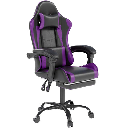 Gaming Chair with Headrest and Footrest for Home Office, Black
