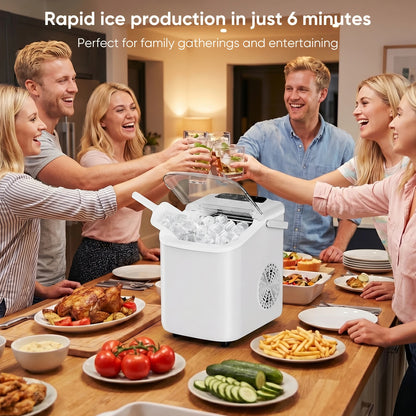 JHK Small Portable Ice Machine Countertop Ice Maker with Scoop Basket and Handle 9 Ice Cubes Ready in 6 Mins 26.5lbs in 24Hrs for Home Kitchen Party