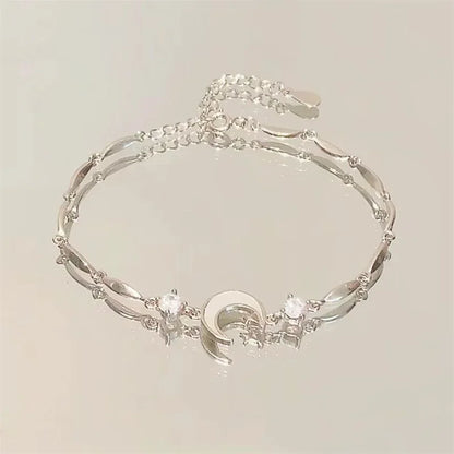 Shiny Pink Crystal Cherry Blossom Bracelets For Women Girls Sweet Moon Bow Flowers Zircon Bracelet Party Aesthetic Egirl Jewelry
