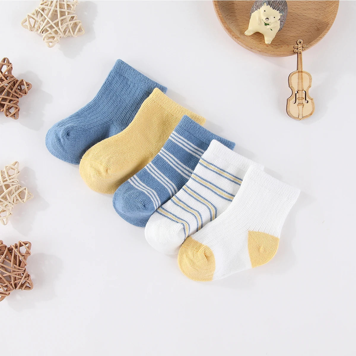 Kiddiezoom 5 Pairs/Set Four Seasons 0-12Months Fashion Newborn Baby Boy Girl Socks 100%Cotton Soft Infant Accessories