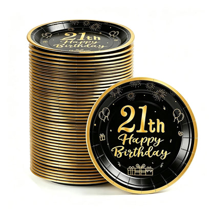 8-40pcs Men Women Adult 18th 30th 40th 50th 60th Birthday Party Decoration Supplies Black Gold Disposable 7/9inch Paper Plates