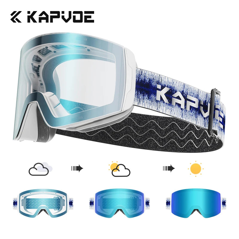 Kapvoe Snow Goggles Ski Snowboarding Skiing Sunglasses for Women Men Anti-Fog Lens UV400 Photochromic Glasses Motorcycle Glasses