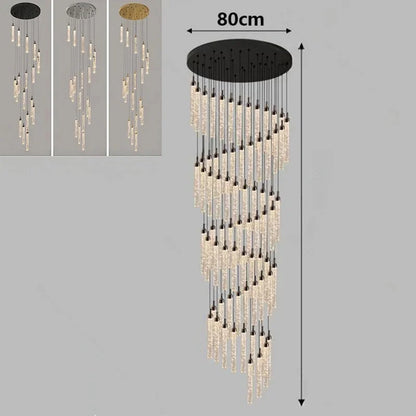 Nordic Minimalist Crystal Chandeliers Staircase Chandeliers Ceiling Lights Loft Double-Floor Rotating Minimalist Pendtant Lamps