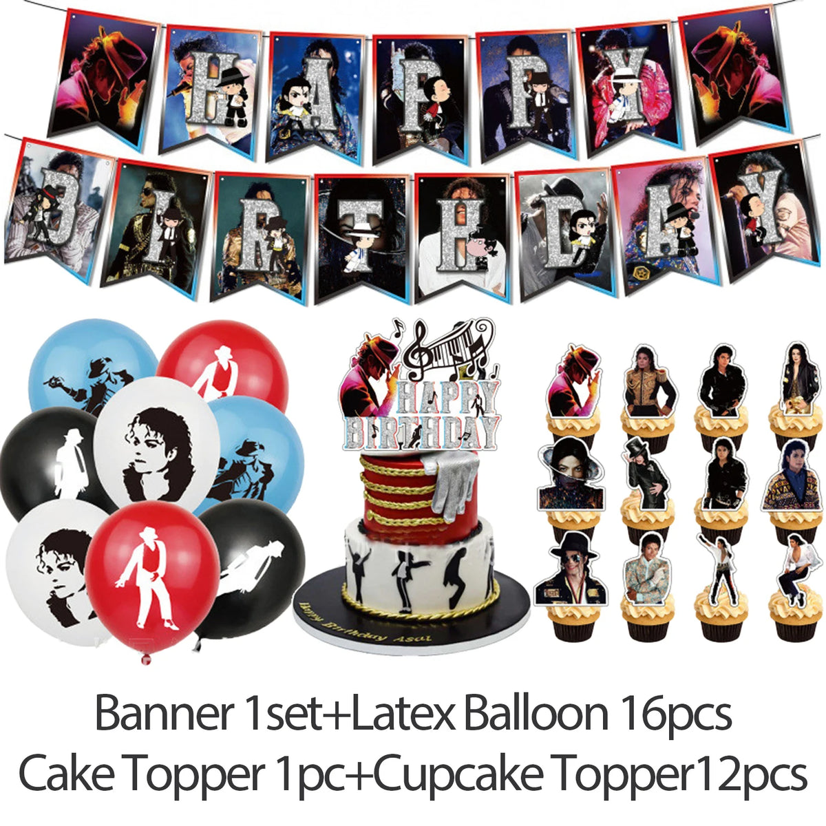 Michael Jacksons Birthday Party Decorations Fans Party Supplies Cake Topper Balloons Background Photo Studio Photography Props