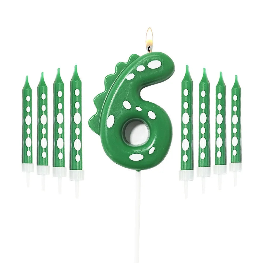 New Green Dinosaur Candle Point Pencil Candles Combination Set 0-9 Number Birthday Candles Party Anniversary Cake Decoration