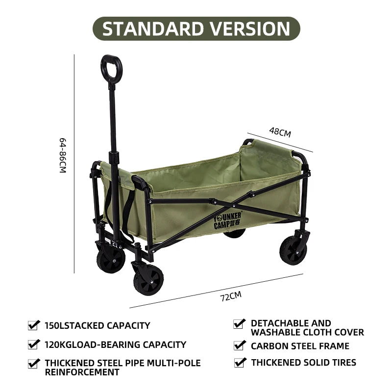 Large Capacity Collapsible Folding Utility Beach Wagon Cart Heavy Duty Fold Wagon Outdoor Trolley Portable Camping Cart