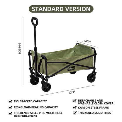 Large Capacity Collapsible Folding Utility Beach Wagon Cart Heavy Duty Fold Wagon Outdoor Trolley Portable Camping Cart