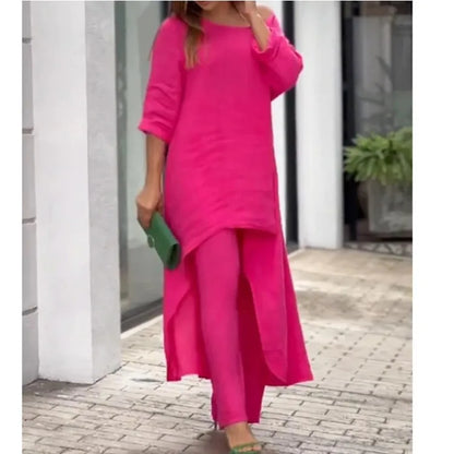 2025 Loose New In Matching Sets Two Piece Outfit 2 Pieces Set For Woman Solid Color Irregular Hem Long Sleeves Wide Legs Trouser