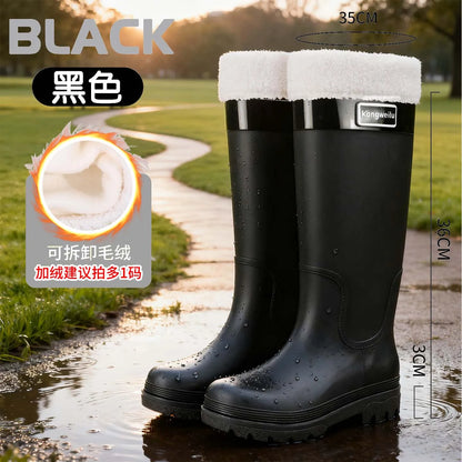 High-top rain boots, women's rain boots, lined adult outer wear, waterproof hiking boots, anti-slip shoes, durable sole