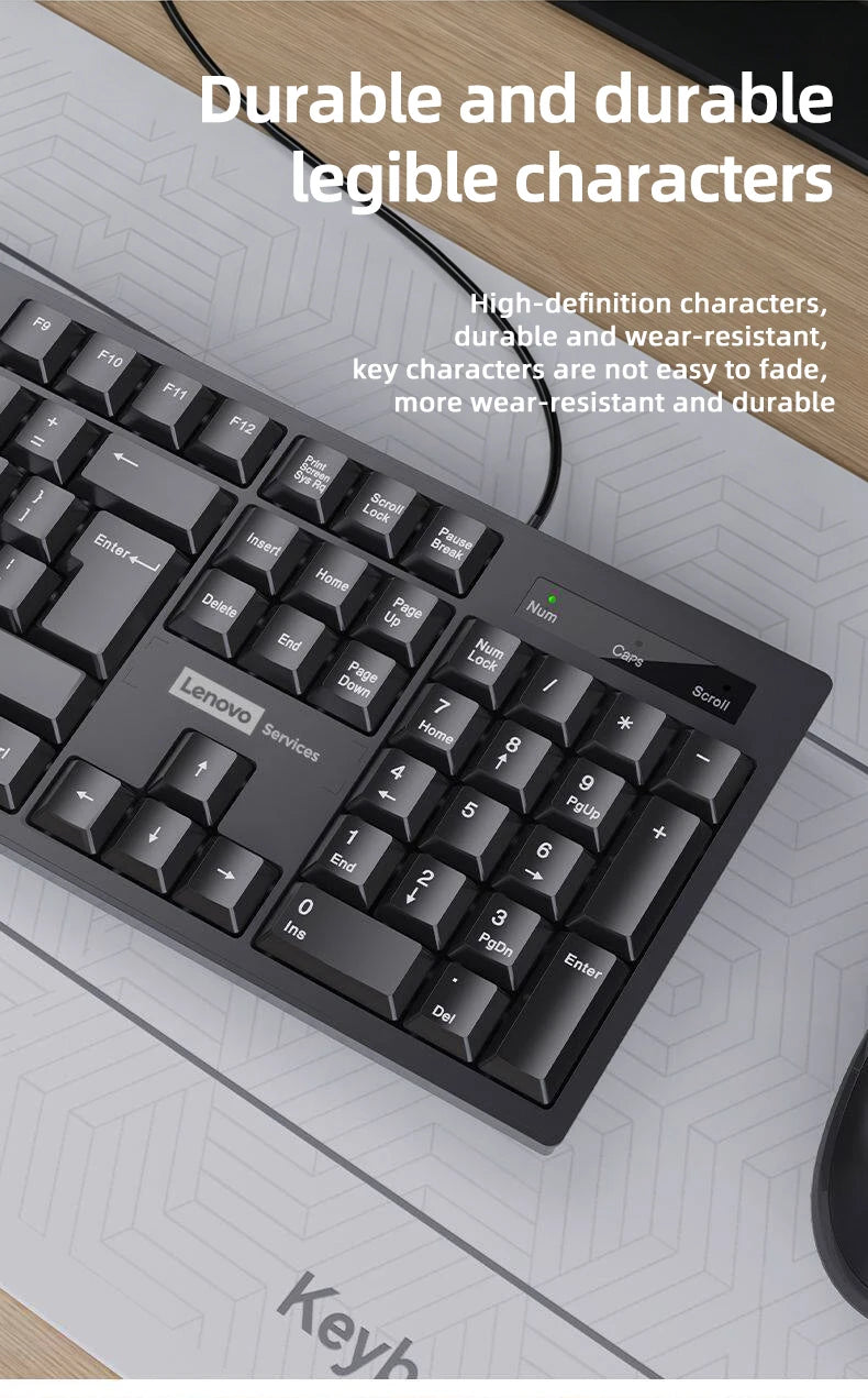 Lenovo Wired Keyboard And Mouse Set Splash-Proof for Home And Business Office Use Compatible with Desktops And Laptops 104 Keys