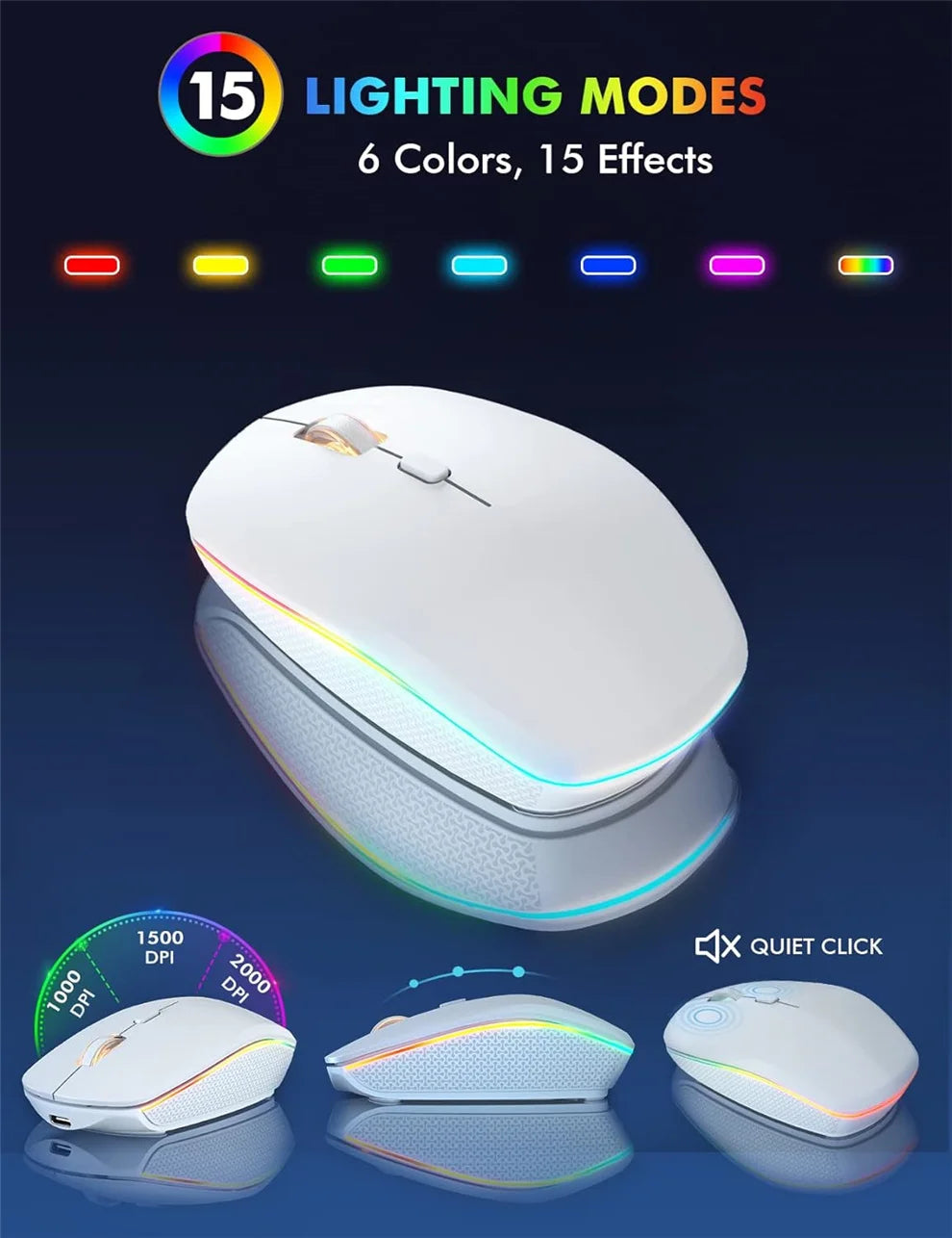 USB Wireless Keyboard and Mouse Set RGB Backlit Rechargeable Light Up Letters Full-Size Wireless Keyboard for Computer