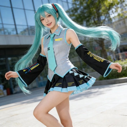 Miku Cosplay Costume Green Ponytail Wig Anime Virtual Singer Role Playing Uniform Girl Party Comic Con Outfits Tops Skirt Props