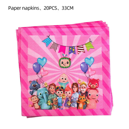 Cocomelon Balloon JJ Melon Watermelon Toy Happy Birthday Banner Party Decoration Backdrop Cake Topper JOJO Disposable Tableware
