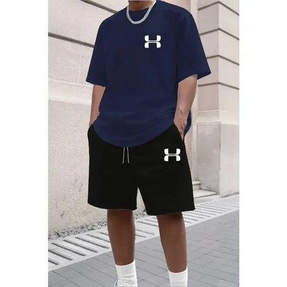 Men's Sporty Suit Set Short Sleeve T-shirt And Sports Shorts Two Piece Casual Suits Summer Breathable Outdoor Athletic Outfit